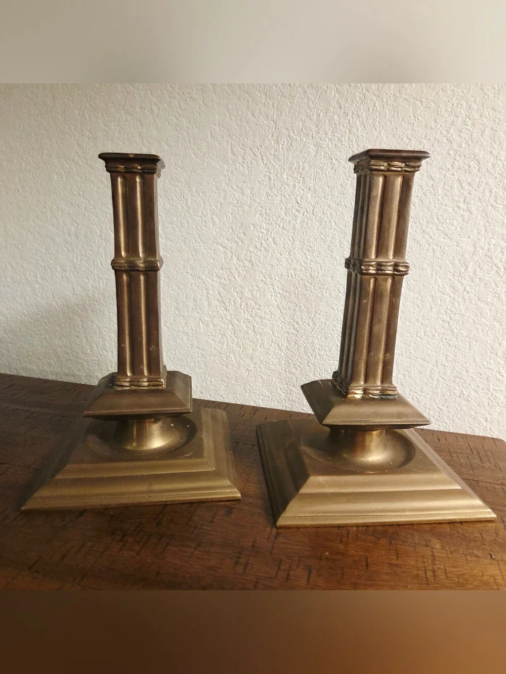 Vintage Pair MMA Metropolitan Museum Brass Art Deco Candlestick Patina